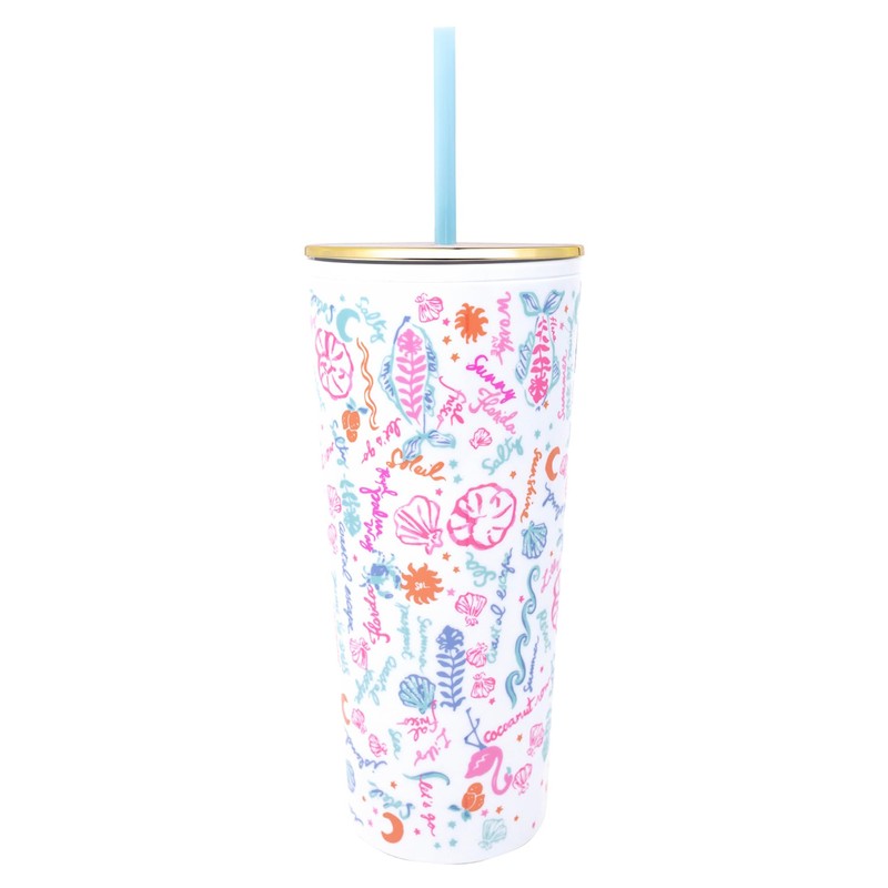 Lilly Pulitzer Double Wall Tumbler with Lid and Reusable Straw,