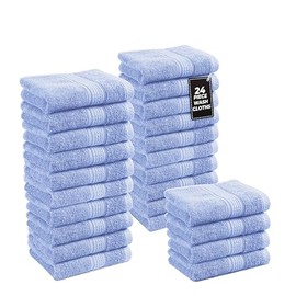LANE LINEN 100% Cotton Wash Cloths 24 Pack - Spa & Salon Quality - Ring Spun Cotton Face Cloths- Soft & Absorbent Washcloths for Shower, Home, Kitchen - Fingertip Towels - 13"x13", Cerulean Blue