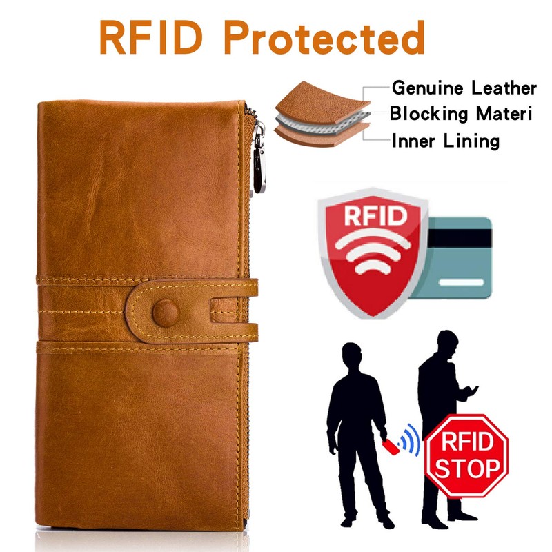 Roulens Genuine Leather Women's Wallets,Multi-Function Slim Bifold Zipper Clutch Purse,Large