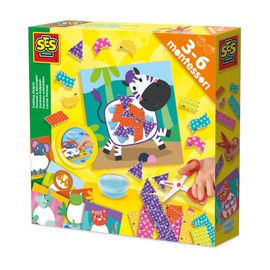 SES Creative 14061 Montessori Toy - Learn to Cut Shapes with Childproof Scissors - Crafts with 6 Posters, 2 Cutting Cards and Finger Glue (Sensory) - For Children from 3 Years