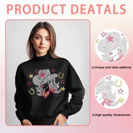 GOMAKERER 1 Pc Crystal Rhinestone Heat Transfer, Rhinestone Iron on Hotfix Transfer Decal Costume Decor for T-Shirt Vest Shoes Hat Jacket Decor Clothing DIY Accessories, Cowgirl Patterns