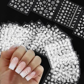 JMEOWIO 30 Sheets Christmas Snowflake Nail Art Stickers Decals Self-Adhesive Nail Supplies Design Decoration Accessories