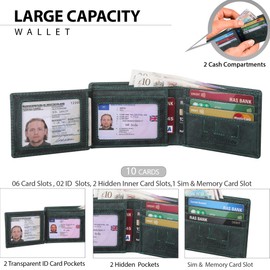 STARHIDE Mens Designer RFID Blocking Genuine Distressed Hunter Leather Trifold Wallet Purse Credit Debit ID Card Holder 1145 (Green)