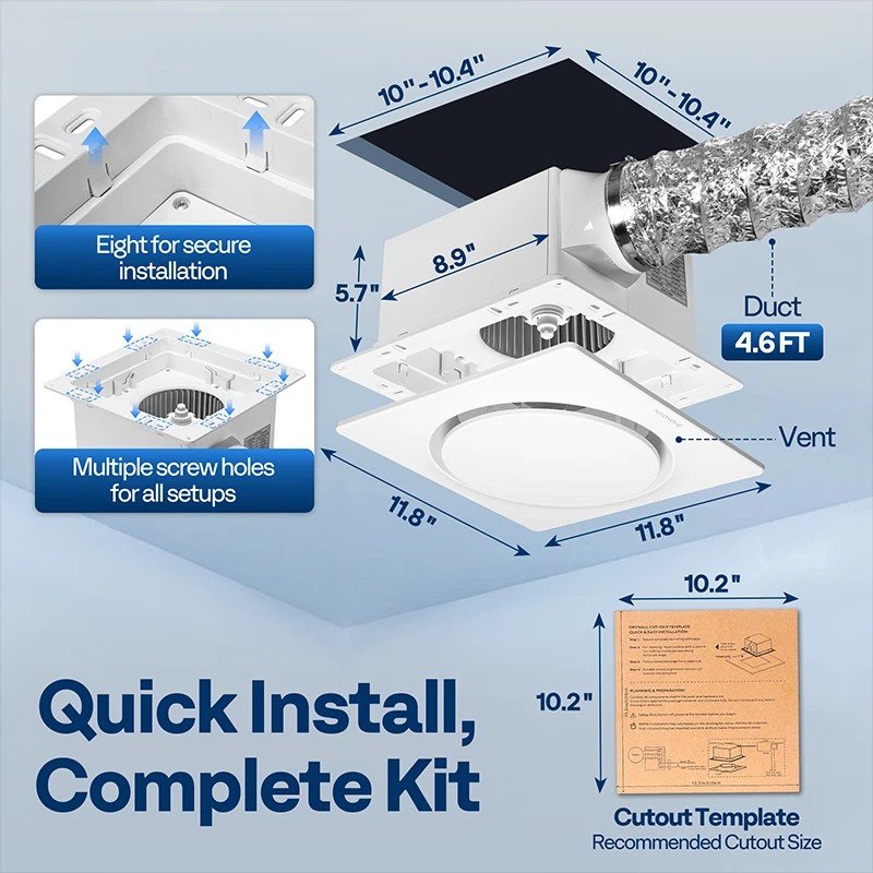 Unbranded AutoFlow Bathroom Exhaust Fan w/ Humidity Sensor (30-110-160CFM