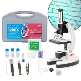 AmScope - FBA_M30-ABS-KT1-W AMSCOPE-Kids M30-ABS-KT1-W 120X-240X-300X-480X-600X-1200X 48pc Metal Arm & Base Educational Kids Biological Microscope Kit