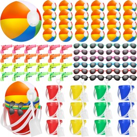 Threan 120 Pcs Pool Beach Party Favors End of Year Gifts for Students Include Beach Balls Sand Buckets Shovels Sunglasses Water Gun Bulk for Ages 3 4 5 6 7 8 Summer Party Supplies Outdoor