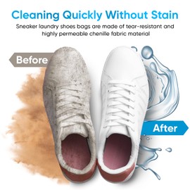 2Pcs Shoe Washing Machine Bag with 2 Adjustable Shoe Trees - Shoe Washing Bag w/Fluffy Fibers for 360° Cleaning - Trainer Washing Machine Bag, Shoe Laundry Bag w/Durable Hidden Zipper