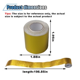 2"×16.4 Feet (5M) Adhesive Backed Heat Shield Reflective Tape Wrap Roll, Gold High-Temperature Heat Barrier Tape Roll Compatible with Car Intake Pipe, Engine Bay (16.4 Feet)