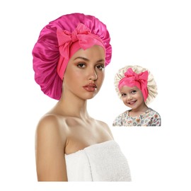 ZURLEFY Hot Pink Satin Bonnet for Sleeping Women, Fashion Silk Hair Bonnet with Tie for Womens Curly Hair Night Cap Sleeping Hat (68-08L)