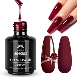Beetles Gel Nail Polish, 1 Pcs 15ml Oxblood Red Full Maroon Red Color Soak Off Gel Polish Nail Art Manicure Salon DIY UV Lamp Cured Gel Nail Design Decoration at Home