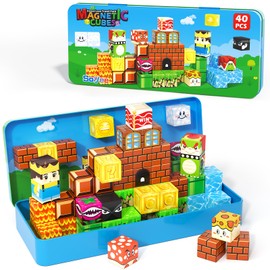 Magnetic Blocks Travel Toys with Portable Metal Tin - STEM Magnet Building Blocks Toddler Toys for 4 5 6 7 8 Year Old Boys & Girls Xmas Birthday Gifts