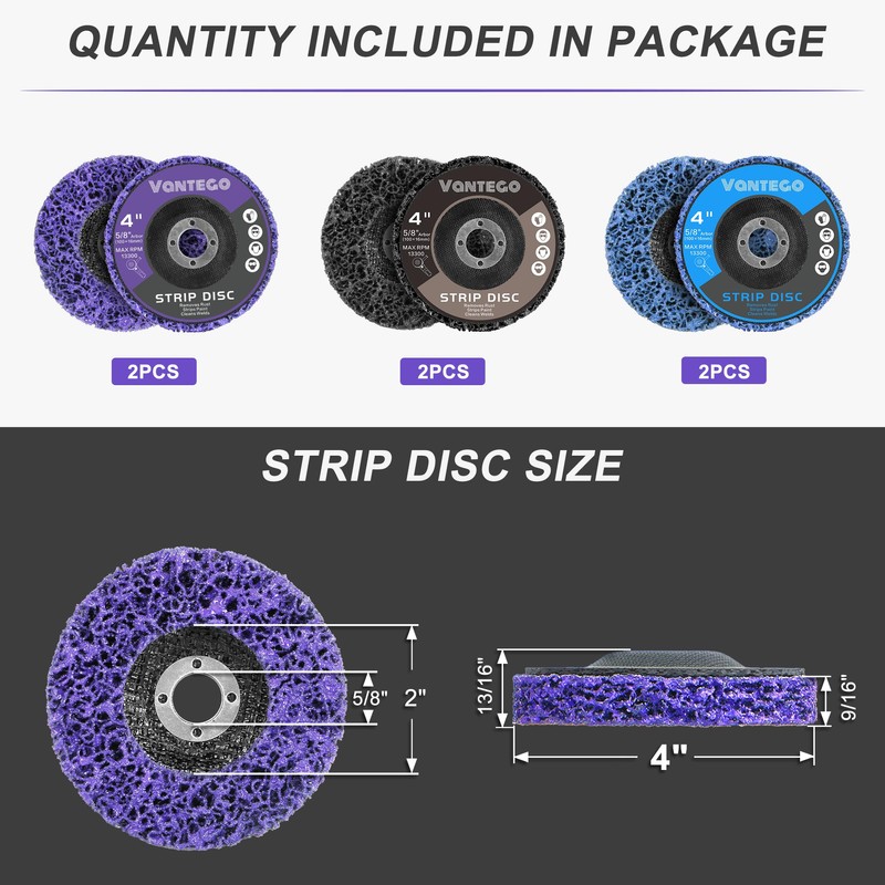 Vantego 6-Pack Paint Stripping Discs 4” x 5/8” for Angle
