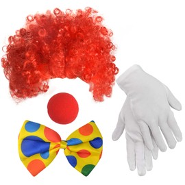 jiebor Clown Costume Red Clown Wig Accessories Nose Bow Tie White Gloves for Men Women Adults