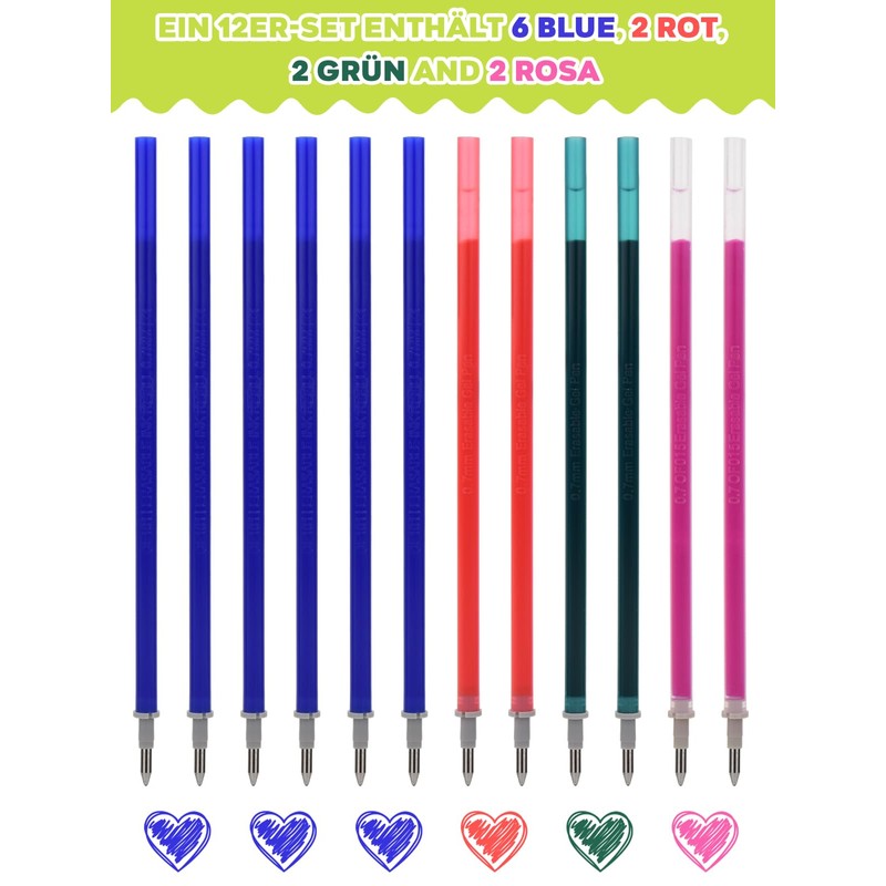 GutSache 12 x Erasable Refills [6 Blue, 2 Red, 2