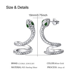 Snake Earrings, 925 Sterling Silver Snake Stud Earrings, Animal Earrings, Curved Snake Stud Earring for Women, Girlfriend, Sterling Silver, Cubic Zirconia
