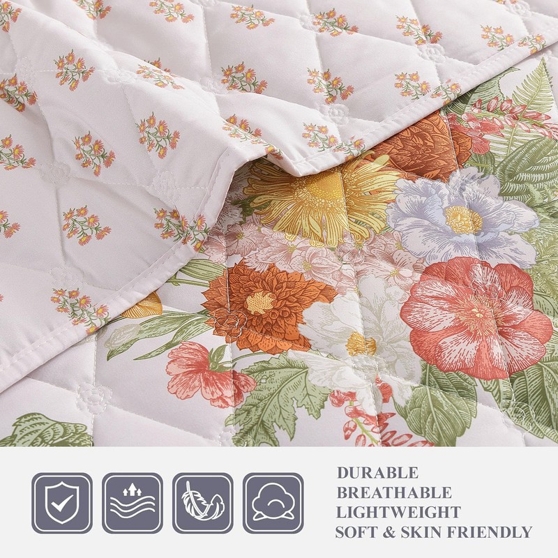 Floral Quilt Set Queen Size, Farmhouse Bedspread Bedding Set with