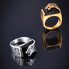 ABUAMO Mens Lion Ring Stainless Steel Unique Statement Signet Onyx