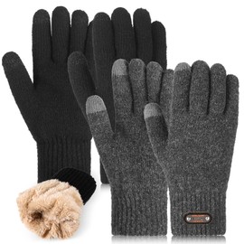 Neer 2 Touchscreen Gloves for Women Men Winter Gloves Knitted Gloves Full Finger Thermal Gloves, Black, grey