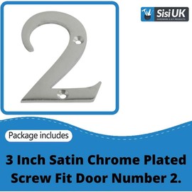 SISI UK® Satin Chrome Front House Door Numbers & Letters 3'' with Screws (Number 2)
