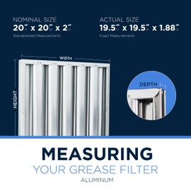 Kleen-Gard Aluminum Commercial Kitchen Hood Filter, Range Hood Baffle Grease Filter for Restaurant Kitchen Exhaust Hoods, 20H x 20W | Actual Size: 19.5H x 19.5W x 1.88D inches | (Pack of 2)