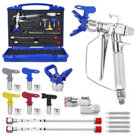 16 PCS Airless Paint Sprayer Gun Kit, 3600 PSI High Airless Paint Sprayer Gun with Nozzle Tip Guards and 5 Reversible Spray Tips and 2 Extension Wand and Swivel Joint and and 5 Filter and Box