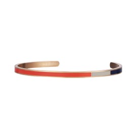 Semper.L Tri-Color Enamel Cuff Bangle Bracelet – Adjustable Oval Shape, Unisex Jewelry for Women and Men, Stainless Steel Polished Finish, Beautiful Jewelry Gift Box (Mondrian BR - Rose Gold) (Orange-Gray-Blue,L) (OGB,RG,Large)