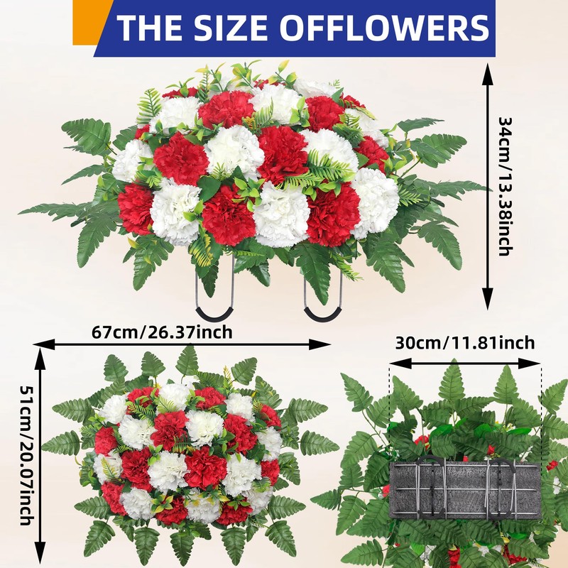 LOSFOTBO Artificial Cemetery Silk Flowers Saddle,Carnation Cemetery Headstone Flower Saddle,Memorial