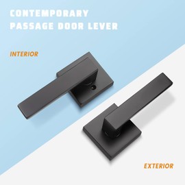 KNOBWELL 6 Pack Door Handles Matte Black Heavy Duty Interior Passage Door Handles for Hallway/Closet, Reversible for Left and Right(No Lock, No Key)