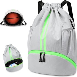 Mochila de Cordón, Bolsas de Cuerdas para el Gimnasio, Morral Deportivo Impermeable con Bolsillos Interiores con Cremallera, Mochila con Cordón para Natación,Yoga,Entrenamiento Deportivo (Gris)
