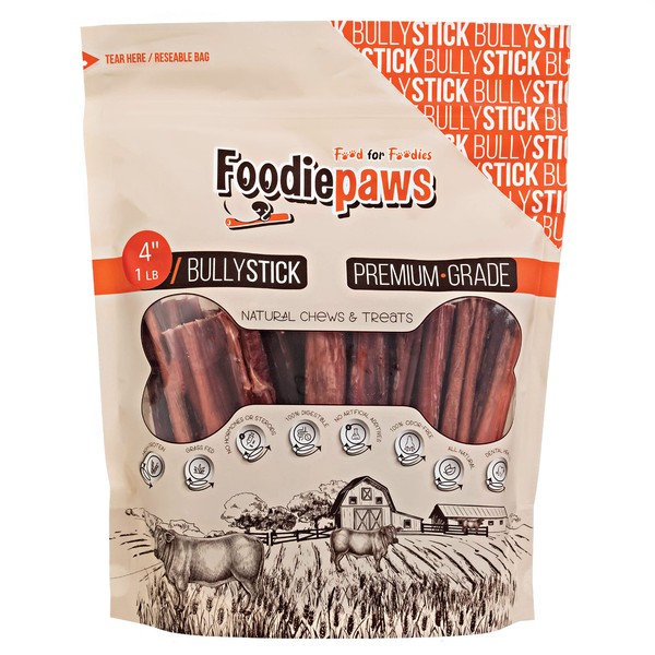 FOODIEPAWS All Natural 4-inch Bully Sticks Odor Free USA Packed
