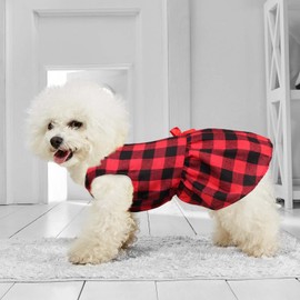 Buffalo Plaid Dog Dresses - Cute Bowtie Cat & Dog Apparel Cotton Soft Christmas Outfit (L)