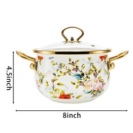 SOUJOY 2.8 Quart Enamel Cooking Pot with Lid, Vintage Soup Pot, Floral Stew Bean Simmer Pot with Handle for Kitchen, Safe for Induction Cookers, Gas Stove