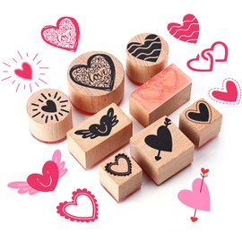 Supervitae 8 Pcs Mother's Day Rubber Stamp Set Wooden Rubber Stamps Happy Mother's Day Heart Stamp Vintage Wooden Rubber Art Stamps for Crafting and DIY Scrapbooking Card Making Hand Book(Heart)