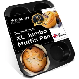 Wrenbury Jumbo Muffin Pan 6 Cup - Nonstick XL Deep Muffin Pan for Baking 3.75" Cup - Oversized Extra Large Cupcake Mold - Dishwasher Safe - PTFE Free - 446°F Oven Safe