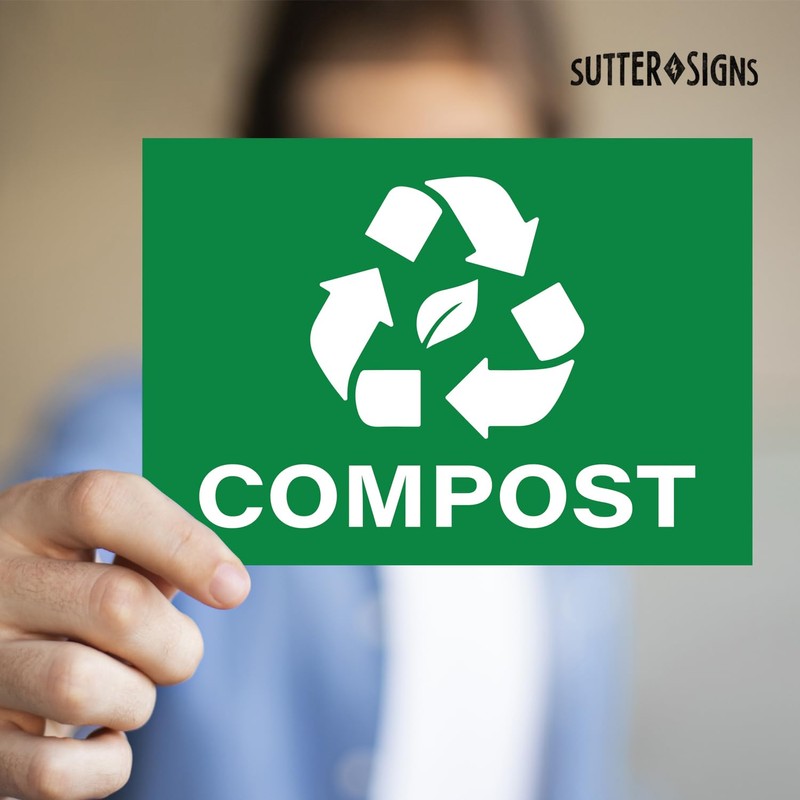 Compost Stickers, Self Adhesive Weatherproof Vinyl Stickers, Green, 7" x