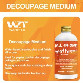 WAN2TLK Sealer, Decoupage Glue & Matte Finish,All-in-One Clear Craft Glue, Perfect for Indoor and Outdoor DIY Crafts and Art Projects, with Quick Dry & Cure Time (Matte)