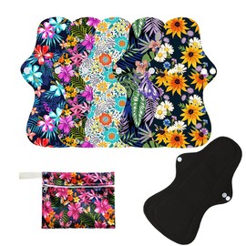 Juego de 6 almohadillas menstruales impermeables reutilizables que incluyen 5 almohadillas menstruales de flujo pesado, servilletas sanitarias de tela para mamá + 1 mini bolsa húmeda