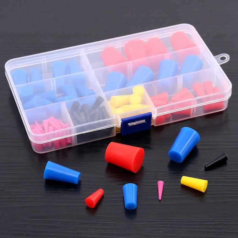 Glarks 100Pcs Silicone Rubber Tapered Plug Assortment Kit for Masking