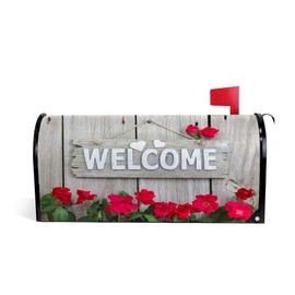 Hapuxt Welcome Mailbox Covers Magnet 21x25.5 Inch PVC Mailboxes Wraps Post Letter Box Cover Welcome Sign Hearts Hanging Rustic Wood Durable Waterproof Garden Outdoor Home Decoration