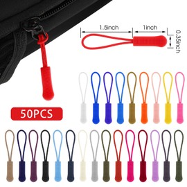 50 Pcs Luggage Zipper Pull Replacement Decorative Zipper Pulls Colorful Zipper Pulls Zipper Tags Strong Nylon Cord Fixer Cord Zipper Replacement Luggage Jacket Repair Kit for Backpacks (Multicolor)