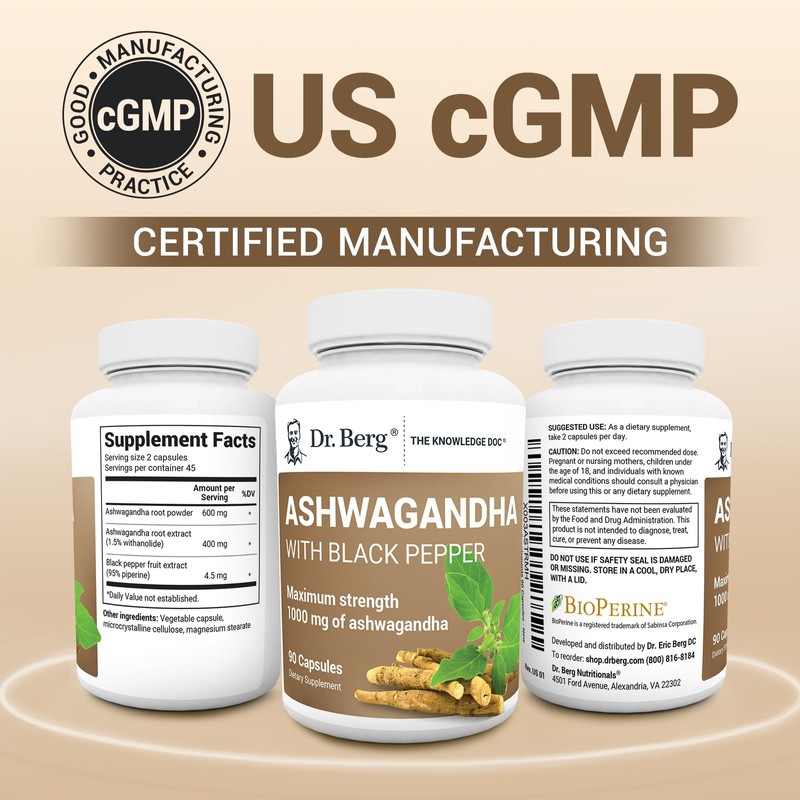 Dr. Berg Ashwagandha Capsules 1000mg - Includes Ashwagandha Root with