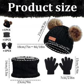Hyran Children's Set with Hat, Baby Hat Scarf Set, Children's Winter Hat, Winter 3-Piece Set Scarf Gloves Hat Set, Bonnet Enfant Hiver with Pompom, Soft Pom-Pom Hat, black
