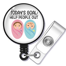 GEYGIE Today's Goal Help People Out Badge Reel Retractable with Alligator Clip, Funny Labor and Delivery ID Badge Holder Gift for NICU OB L&D Labor and Delivery Nurses Nursing Office Doctor Pediatric