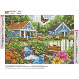 MXJSUA Garden Villa 5D Diamond Painting Kits for Adults, Diamond Art Kits for Beginner, DIY Full Round Drill Diamond Dots Gem Art Kits for Home Wall Decor 30x40cm