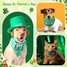 Sweetude 100 Pcs St Patrick's Day Plaid Dog Bandanas Bulk with Sayings Irish Pet Scarf Bibs Adjustable Washable Holiday Costume Accessories Grooming Supplies for Small to Large Cats Dogs