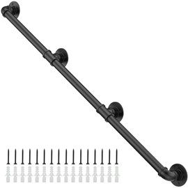 Willstar 9FT Industrial Staircase Handrail Non-Slip Pipe Bar Foot Rail Wall Mount Stair Rail Vintage Grab Bar for Steps Black Iron Pipe Handrail for Outdoor Indoor Stairs Loft Porch Hand Rail (9ft)