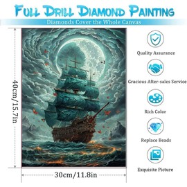 joonnair 30 x 40 cm 5D Diamond Painting Adult DIY Diamond Painting, Pirate Ship Diamond Painting, Moonlight Diamond Painting, Ocean Diamond Painting, Suitable as Home Decoration or Gift