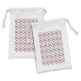 Ambesonne Colorful Fabric Pouch Set of 2, Playing Pool Disc Shaped Circular Balls Stripes Game Geometric Hobby Graphic Art, Small Drawstring Bag for Toiletries Masks and Favors, 9" x 6", Multicolor
