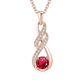 LOCIBLO July Birthstone Necklaces for Women 925 Sterling Silver Infinity Pendant 18K Rose Gold Plated Red Synthetic Ruby Necklace Jewelry for Her, 16"+2"