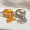 Wide Fashion Beaded Tassel Ring for Women Titanium Steel Gold-Toned